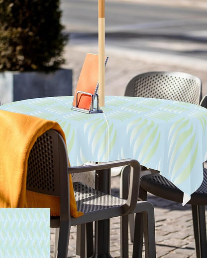 Outdoor Tablecloth with Umbrella Hole, Abstract Leaves Lines Geometric Natural Patterns Ombre Green Square Tables Waterproof Tabletop Collection for Patio, Garden, Picnic, Camping, Dining 54 x 54 inch