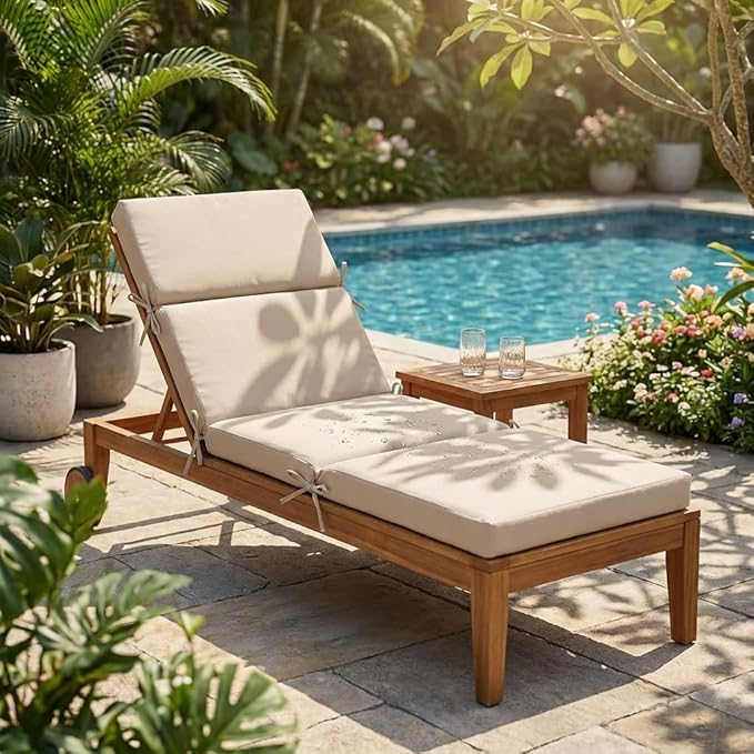 3" Solid Outdoor Lounge Chair Cushion, 74 x 22.5 inch Weather Resistant Chaise Lounge Cushion with 6 Ties for Patio Pool Furniture