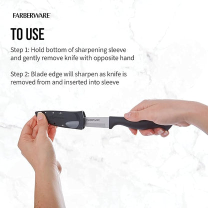 Farberware Edgekeeper 3.5-Inch Paring Knife with Self-Sharpening Blade Cover, High Carbon-Stainless Steel Kitchen Knife with Ergonomic Handle, Razor-Sharp Knife, Black (Pack of 12)