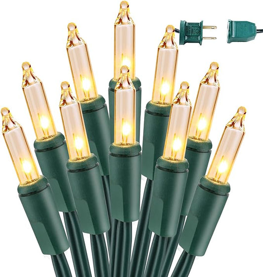 BrizLabs Clear Christmas Lights Outdoor 300 Count Incandescent Light String | Warm White; Connectable; 69.6ft Green Wire; UL Certified; Mini Xmas Tree Light Indoor Outside Christmas Holiday Party Decor