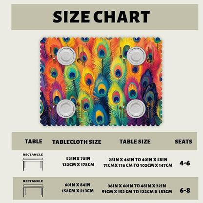 Peacock Feathers Decorative Rectangle Table Cloth Oil Painting Rainbow Feather Rectangle Kitchen Table Cover Oblong Tablecloth for Dining Table Buffet Parties Patio Camping 52" x 70" 4-6 Seats