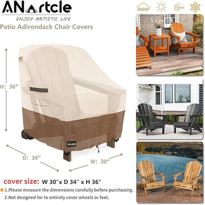 ANartcle Patio Adirondack Chair Cover 2 Pack,600D Waterproof Heavy Duty Outdoor Chair Covers,Adirondack Chair Covers(30W x 34D x 36H inches),Patio Furniture Covers,Beige&Brown