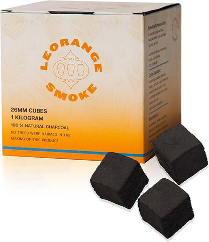 LeOrange Premium Coconut Hookah Charcoal (1KG, 26mm) – 100% Natural Coconut Shell, No Additives or Fillers, Odorless & Long Burn Time Coals for Hookah