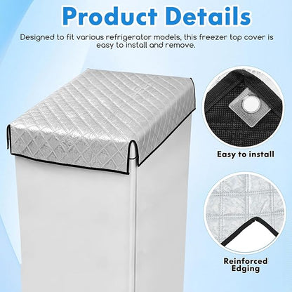 MAGICLULU Insulated Freezer Cover for Outdoor Chest Refrigerator, Aluminum Foil Thermal Blanket for Beverage Cooler, Waterproof Sun Protection Fridge Jacket, 50.3x39.3 Inches Silver Thermal Shield