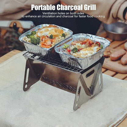 Topyond Foldable BBQ Grill, Portable Stainless Steel Charcoal Grill with Ventilation Holes, Heat Resistant Campfire Grill for Outdoor Cooking, Camping, Patio Use