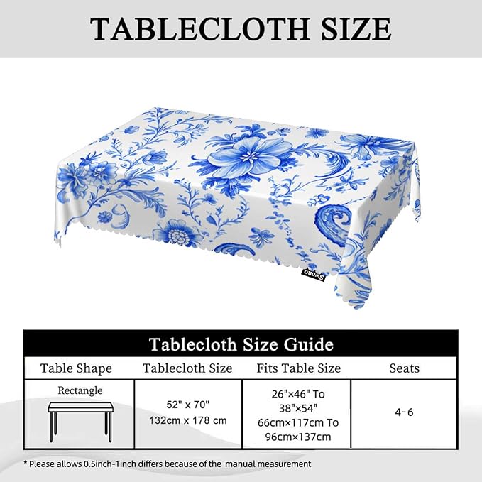 Swono Paisley Floral Blue Tablecloth Ethnic Batik Mandala Blue Decorative Table Cover Dining Tablecltoh for Kitchen, Party Banquet and Holiday Tablecloth, 52x70 Inch(4-6 Seats)