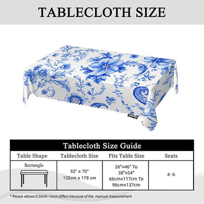Swono Paisley Floral Blue Tablecloth Ethnic Batik Mandala Blue Decorative Table Cover Dining Tablecltoh for Kitchen, Party Banquet and Holiday Tablecloth, 52x70 Inch(4-6 Seats)