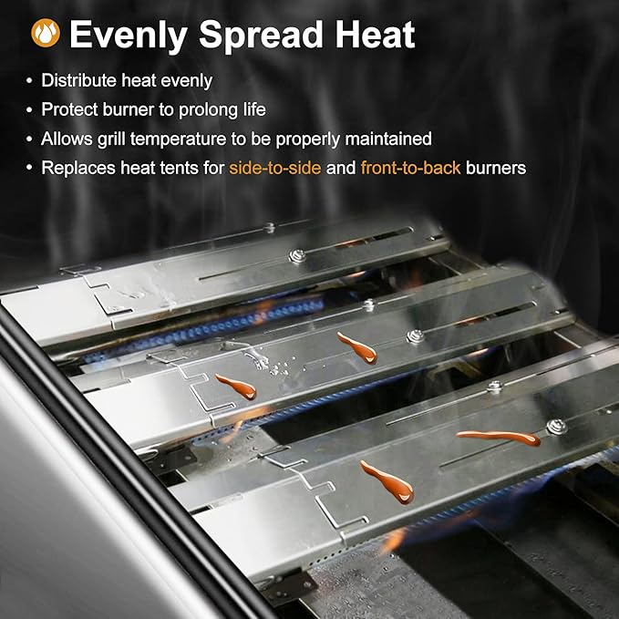 Criditpid Universal Replacement Stainless Steel Heat Plate, Heat Tent, Flavorizer Bar, Burner Cover, Flame Tamer for Brinkmann, Charbroil, Nexgrill, Backyard, Extends from 11.75" up to 21" L, 5-Pack