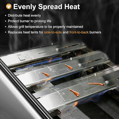 Criditpid Universal Replacement Stainless Steel Heat Plate, Heat Tent, Flavorizer Bar, Burner Cover, Flame Tamer for Brinkmann, Charbroil, Nexgrill, Backyard, Extends from 11.75" up to 21" L, 5-Pack