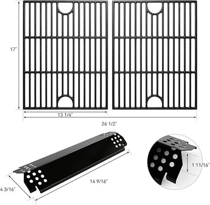 Grill Parts Kit for Home Depot Nexgrill 4 Burner 720-0830H & 5 Burner 720-0888/720-0888N, Porcelain Steel Heat Plates Flame Tamers, Porcelain Cast Iron Grates Gas Grill Replacement Parts, 13 x 17 Inch