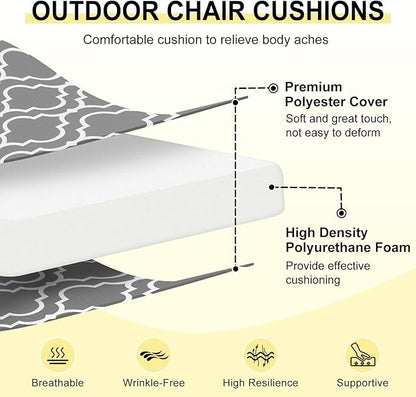 downluxe Outdoor Chair Cushions Set of 4 for Patio Furniture, Water-Resistant Patio Chair Cushions with Ties, High Density Foam Outdoor Seat Cushion, 17" X 16" X 2", Grey Gourd