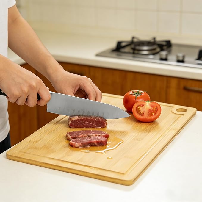 Utoplike Bamboo Cutting Board 16 x 12 inch, Wood Chopping Board for Kitchen, Meat, Vegetables, Butcher Block with Juice Groove, 0.55"Th
