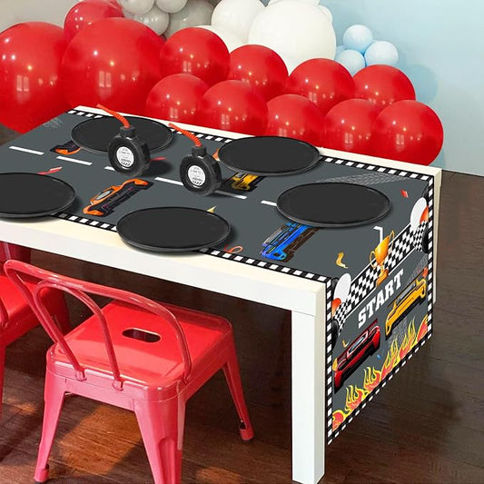 Race Car Theme Table Runner, Checkered Flag Linen Fabric Table Runner for Everyday Use 72 x 13 Inches, Washable Table Cover for Indoor Outdoor Kitchen Dining Table Decorations
