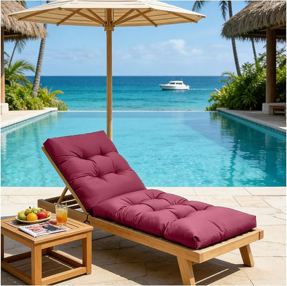 Outdoor Lounge Chair Cushions, 74.4 x 22 x 4.8 Inches Waterproof Fade Resistant Patio Cushion for Chaise Lounger (Wine Red)