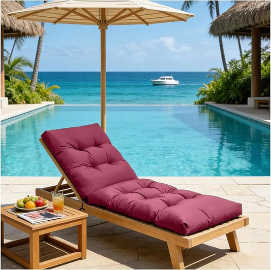 Outdoor Lounge Chair Cushions, 74.4 x 22 x 4.8 Inches Waterproof Fade Resistant Patio Cushion for Chaise Lounger (Wine Red)