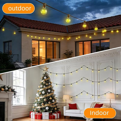 Solar Lights Outdoor Patio Lights 40FT G40 Waterproof Dimmable | 13 Shatterproof Edison Bulbs Patio Lights, Solar or USB charging, 3 Light Modes for Backyard, Porch, Deck, Balcony, Garden