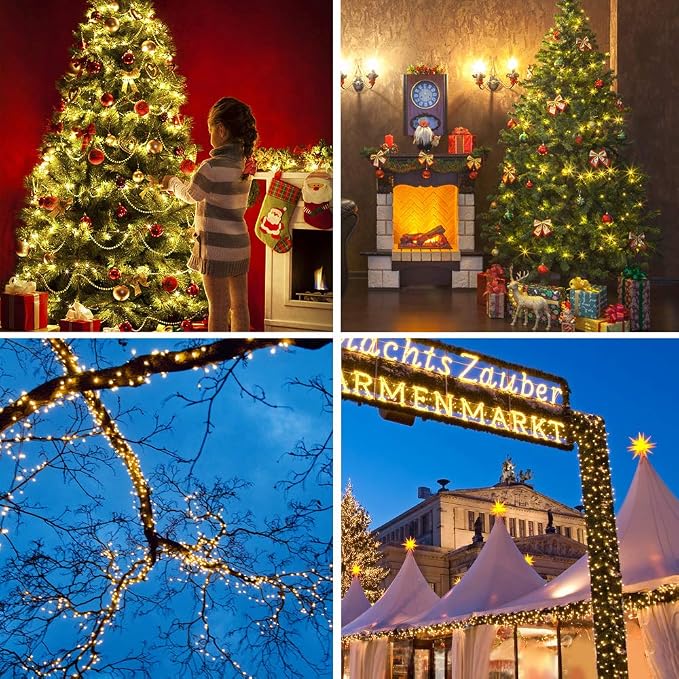 MZD8391 105FT 300LED Christmas Light, Christmas Tree Lights with Music | Warm White, Motion Sensor, Play 4 Christmas Songs, Waterproof, UL Listed, 6 Light Modes, End To End Connect, Outdoor Indoor