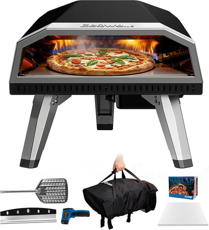ECOWELL 12" Outdoor Gas Pizza Oven Propane, Cooks 12 Inch Pizzas in 80 Secs | Portable Pizza Oven with Gas Hose & Regulator, Pizza Stone, Peel, Cutter, Infrared Thermometer, Propane Grill Reaches 930°F