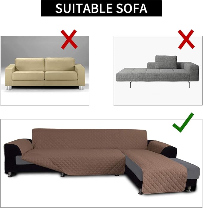 Easy-Going Reversible L-Shape Sectional Couch Cover, Small, Brown/Brown | Soft Sofa Slipcover For Dogs, Fits Left/Right Chaise Lounge Protector, Water Resistant Mat For Living Room