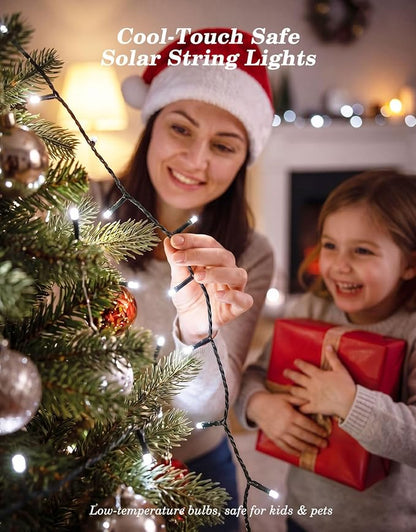 2 Pack 100LED Solar Christmas String Lights Outdoor Waterproof | Total 66FT Twinkle Lights with 8 Lighting Modes Remote for Outside Christmas Trees Decorations, Cool White