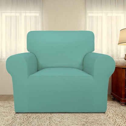 PureFit Super Stretch Chair Covers Fleece Couch Covers for Sofa Cyan | 1-Piece Spandex Couch Cover Soft Couch Protector, Sofa Cover Washable with Non Skid Foam and Elastic Bottom for Kids, Dogs