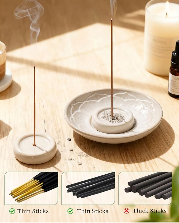 Palo Santo Incense Holder, 3-in-1 Handcrafted Ceramic Sage Burner | Heat-Resistant Palo Santo Chimney Burner for Stick & Cone with Detachable Lotus Stick Tray for Meditation Home Decor Gift