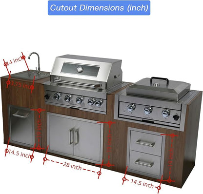 Built in Gas Grill Outdoor: 13 pcs Drop in Propane Gas Grills 32 inch BBQ 4 Burner 60000 BTU Stainless Island Barbecue Cooking Station with inserts Sink Drawer Door Rotisserie Kit Complete Set