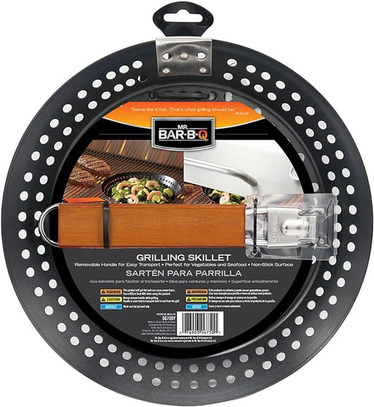 12" Non-Stick Grilling Skillet with Removable Handle - Large Grill Pan & Deep Fryer Strainer Basket for Seafood & Vegetables - Indoor & Outdoor BBQ Grill & Restaurant Use by Mr. Bar-B-Q 06750X
