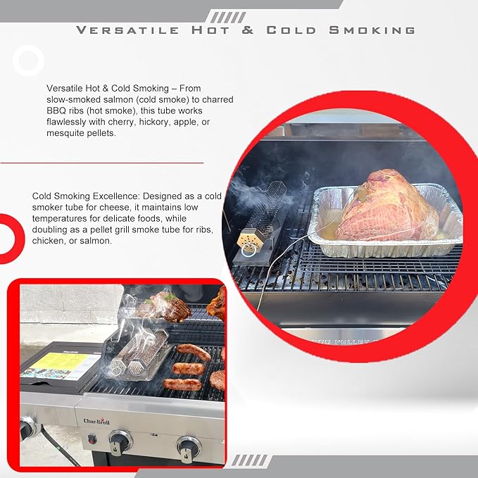 Pellet Smoker Tube with Tube Lid & Tray – 5 Hours of Billowing Smoke, Hot or Cold Smoking, for Any Grill or Smoker– Tray is Compatible With All Standard 12-inch Hexagonal Smoker Tubes