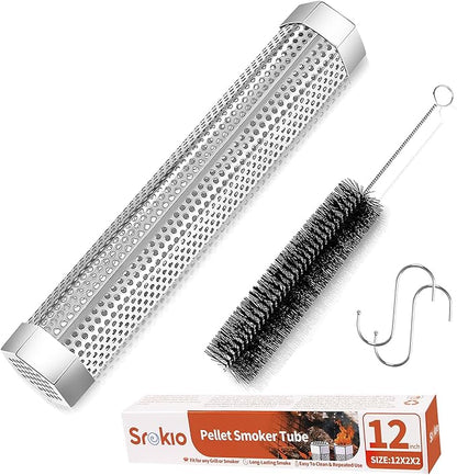 Pellet Smoker Tube,304 Premium Stainless Steel Smoke Tube,12'' Smoker Tube for Pellet Grill and Smoker with Brush -Hot or Cold Smoking Accessories
