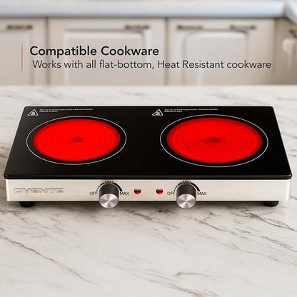 OVENTE Infrared Ceramic Double Burner, 1800W Hot Plate, Black BGI302GB (Pack of 3)
