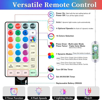 ANJAYLIA 66FT 200 LED Color Changing Rope Lights with Plug and Remote | Led Outdoor Waterproof Rope Light with Color Option, 7 Modes, Timer, Memory, Remote For Bedroom, Deck, and Holiday Decor