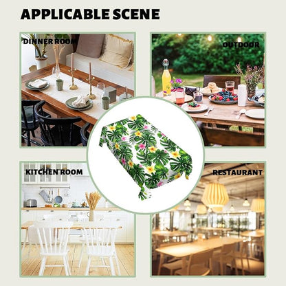 Palm Leaves Decorative Rectangle Table Cloth Hawaii Green Tropical Leave Flower Rectangle Polyester Table Cloths Kitchen Table Cover for Dining BBQ Picnic Coffee Table 52" x 70" 4-6 Seats