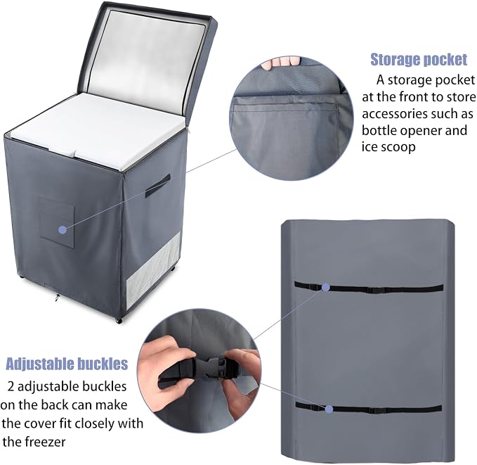 Deep Freezer Covers for Outside,Heavy Duty 600D Durable Chest Freezer Cover Waterproof,Outdoor Freezer Covers for Outside 5.0 Cubic Feet Chest Freezer,Top Can Be Opened(25"W x 22"D x 33.5"H,Grey)