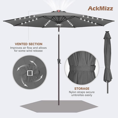 Solar Patio Umbrella with Centre Light, 10 ft Anthracite | 40 LED Lights, UV Protection, Solar Outdoor Umbrella for Porch, Deck, Pool, Table, Garden, Provides Evening Lighting