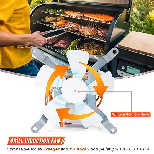 QuliMetal Induction Fan Replacement Part for Pit Boss, Traeger, Camp Chef, Z Grills and Sam's Club Pellet Grills – Durable Smoker Fan Motor Kit for Traeger KIT0019, Pit Boss Replacement Fan