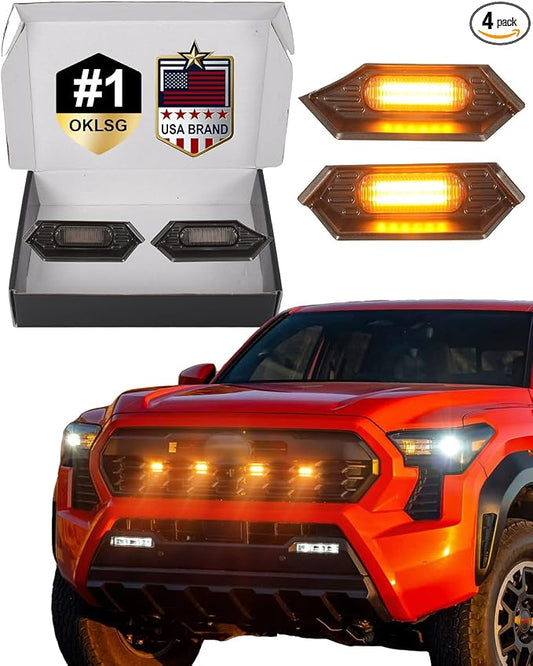 Grill Light for Toyota Tacoma 2024-2026 TRD Sport Offroad PreRunner, Yellow | 4th Gen Tacoma Raptor Grille Lights, Upgrade Tacoma Front LED Lights, Snap-in Installation, OEM Style, Off-road Driving