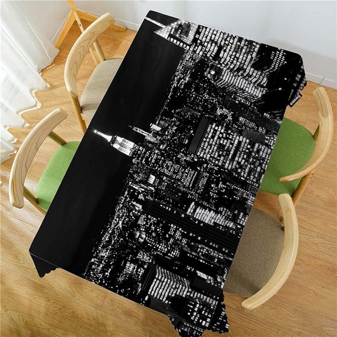 Swono New York City Skyline 52"X70" Oblong Table Cloth Urban Night Black Wrinkle Free Table Cover Farmhouse Tablecloth for Home Restaurant Picnic Indoor Outdoor Dining