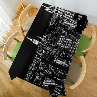 Swono New York City Skyline 52"X70" Oblong Table Cloth Urban Night Black Wrinkle Free Table Cover Farmhouse Tablecloth for Home Restaurant Picnic Indoor Outdoor Dining