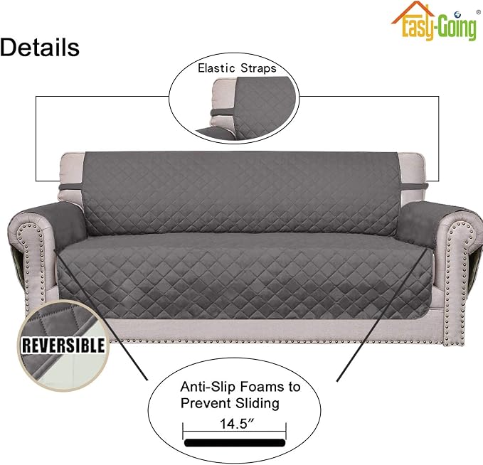 Easy-Going Reversible Couch Cover, 4 Seater Sofa, XX-Large Sofa, Gray/Ivory | Machine Washable Slipcover For Dogs, Water Resistant Furniture Mat For Living Room, Non-Slip Sofa Cover, Pet Friendly