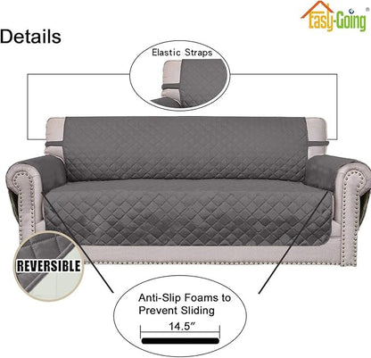 Easy-Going Reversible Couch Cover, 4 Seater Sofa, XX-Large Sofa, Gray/Ivory | Machine Washable Slipcover For Dogs, Water Resistant Furniture Mat For Living Room, Non-Slip Sofa Cover, Pet Friendly