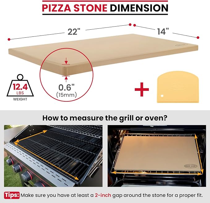Unicook 22 Inch Extra Large Pizza Stone for Oven and Grill, Rectangular Baking Stone 22" x 14" x 0.6", Thermal Shock Resistant, Ideal for Baking Several Crispy Pizzas Bread