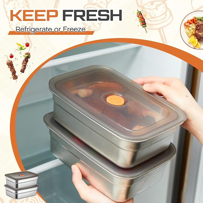 4 Pcs Grill Prep Set – Stainless Steel BBQ Prep & Serve Tray, Marinade Containers with Lids and Cutting Board for Outdoor Grilling, BBQ, Marinating (Deep Tray)