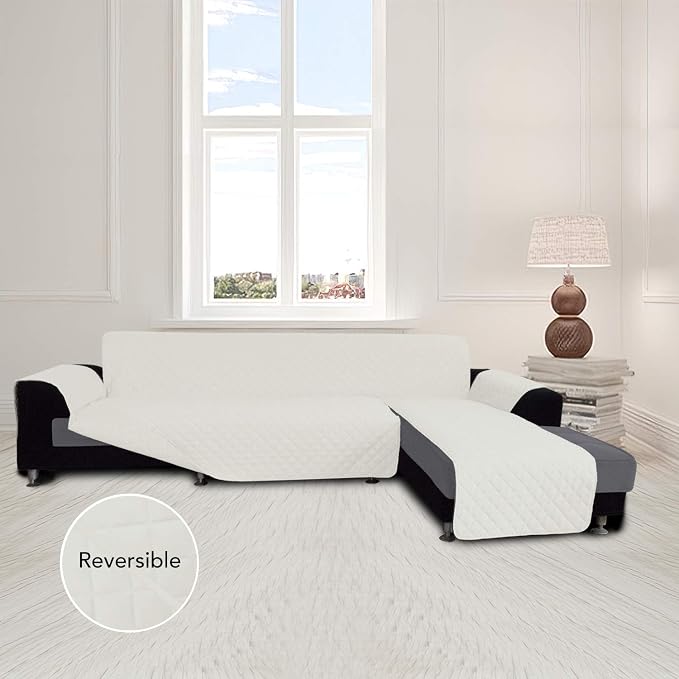 Easy-Going Reversible L-Shape Sectional Couch Cover, X-Large, Ivory/Ivory | Soft Sofa Slipcover For Dogs, Fits Left/Right Chaise Lounge Protector, Water Resistant Mat For Living Room