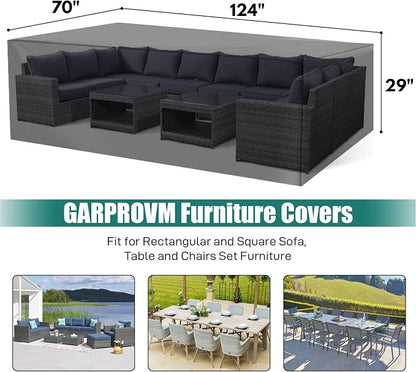GARPROVM Outdoor Patio Furniture Covers Waterproof Patio Dining Table Couch Set Covers Rectangular with Upgraded 600D Material, 4 Windproof Buckles 124 x 70 x 29 Inch Heavy-Duty Large
