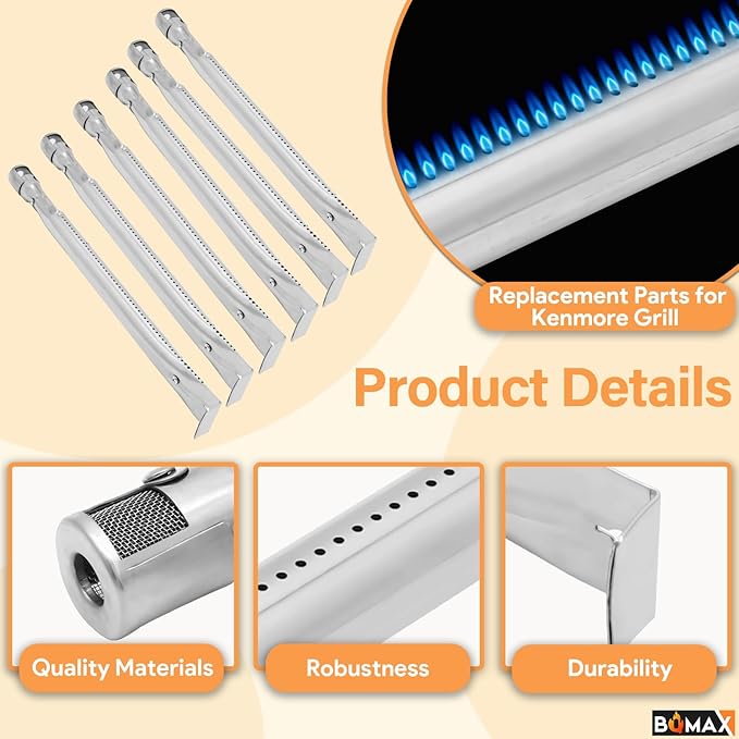 BQMAX Grill Parts for Kenmore 6 Burner Gas Grill 146.23681310, 146.47223610, 146.23766310, Heat Plate & Burner Kit for Kenmore Grill Replacement Parts, Parts for Kenmore 6 Burner Grill 146.23681310