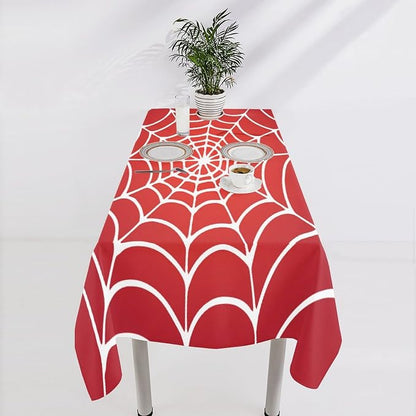 Spider Web Hero Tablecloth, White Spiderweb Red Cobweb Water Resistant Wipeable Table Cover for Picnic Party Holiday Kitchen Dinner Table 60"x120"