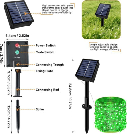 Solar String Lights Outdoor Waterproof 33ft 100LED 8 Modes Twinkle Lights Solar Fairy Lights for Patio, Garden Yard Party Wedding Tree Christmas Halloween Decoration, Green