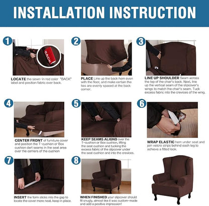 H.VERSAILTEX Wingback Chair Covers Velvet Plush Wing Chair Slipcover 1 Piece High Stretch Wing Back Chair Slipcovers Sofa Cover Furniture Cover with Elastic Bottom, Brown