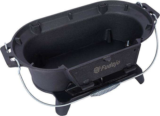 Oval Cast Iron Grill Outdoor, Portable Charcoal Grill and Tabletop Cast Irons Skillet - 100% Cast Irons, Enameled, Durable, Small Charcoal Grill, Camping Stove, Hibachi Grill